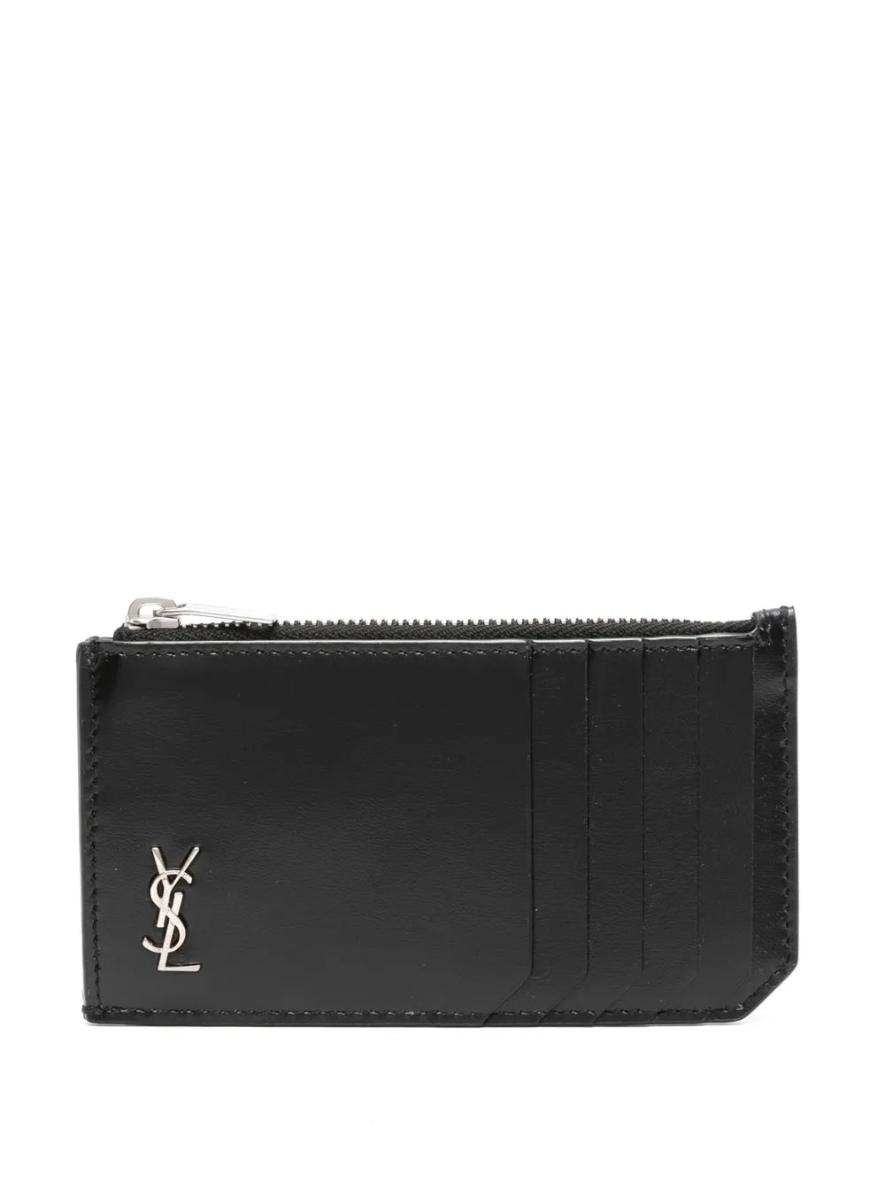 Saint Laurent porte-cartes zippé en cuir lisse Cassandre