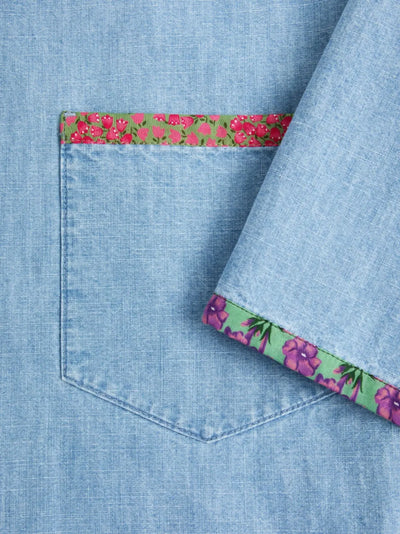 Valentino Garavani chemise bowling en jean à bords fleuris