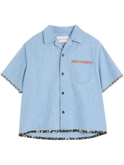 Valentino Garavani chemise bowling en jean à bords fleuris