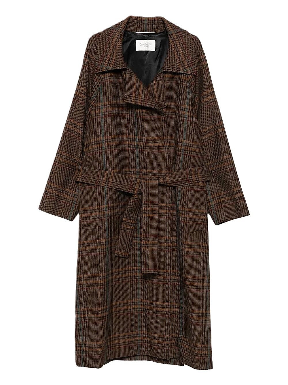 Saint Laurent manteau long en laine Prince de Galles