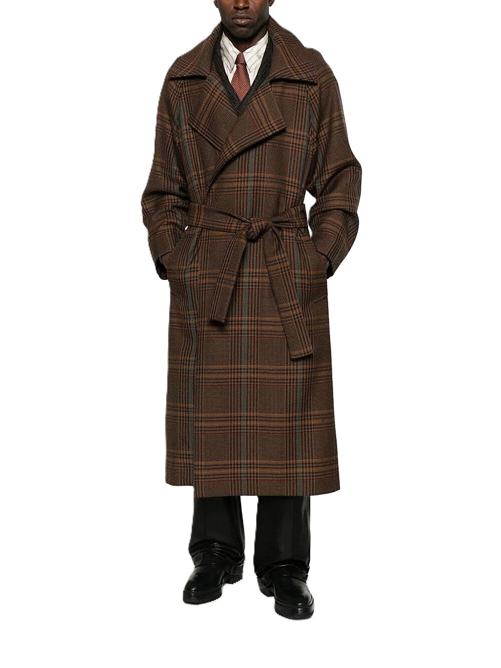 Saint Laurent manteau long en laine Prince de Galles