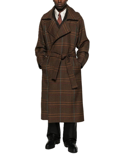 Saint Laurent manteau long en laine Prince de Galles